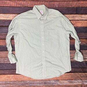 Brooks Brothers Classic Checkered Green Mens Dress Button Down Shirt